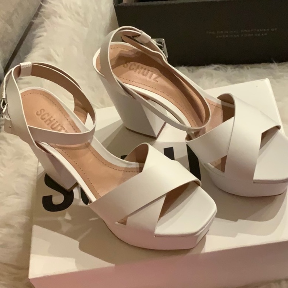 Schutz Saphire White Platform Sandals